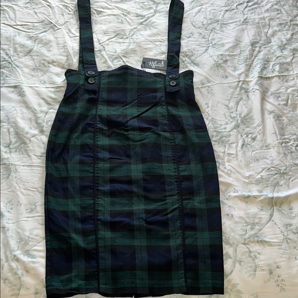Hell Bunny Green & Black Plaid Pinafore Dress